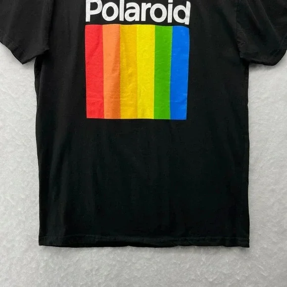 Polaroid T-Shirt Men's Sz L Black Rainbow Square Crew Neck Short Sleeve Pullover - Picture 9 of 11